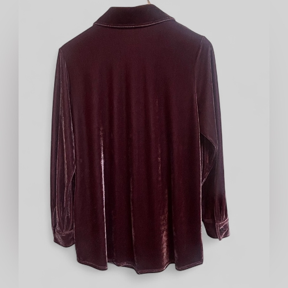 Soft Surroundings Velvet Boyfriend Tunic Top Shirt BlackBerry Wine Size Small - Picture 5 of 6